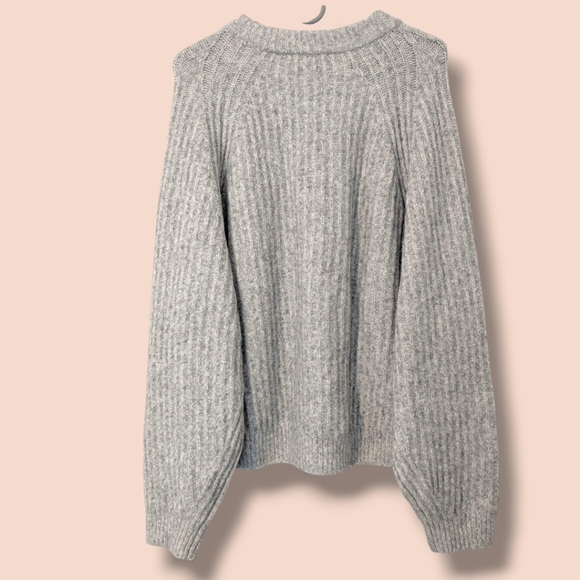 Madewell Heather Grey Cotton Wool Ribbed Super Soft Chunky Crewneck Sweater XL - Picture 3 of 12